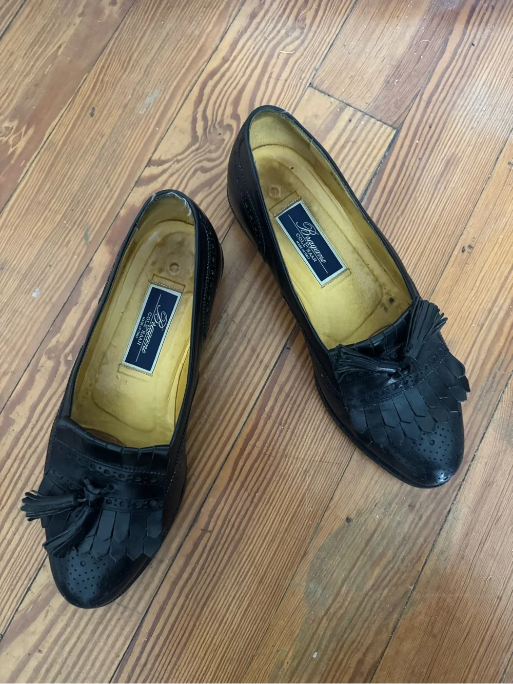 COLE HAAN Shoes Mens 8.5 M Black Leather Bragano Tassel Kiltie Loafer Made Italy
